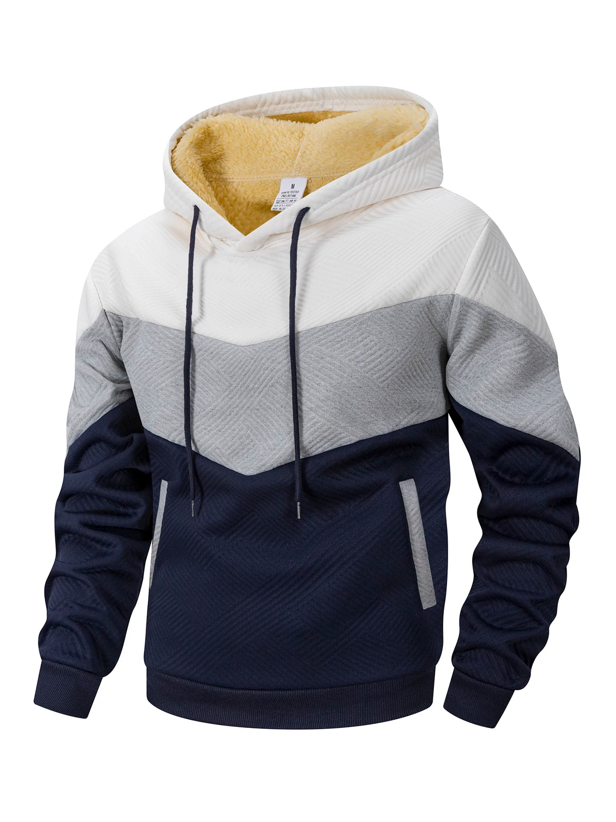 Men's Hooded Pullover Sweatshirt Sherpa Lined Chevron Colorblock Winter Warm Fleece Hoodie Sweatshirt Zipper Pockets Casual Daily Wear