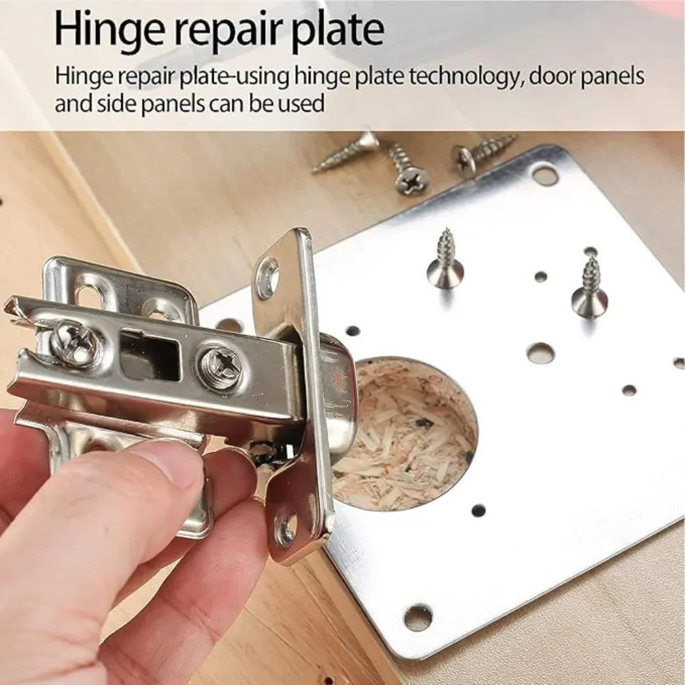 2-100Set Cabinet Hinge Repair Plate Kit Stainless Steel Door Hinge Mounting Plate Cabinet Door Hinges Repair Mount Tool
