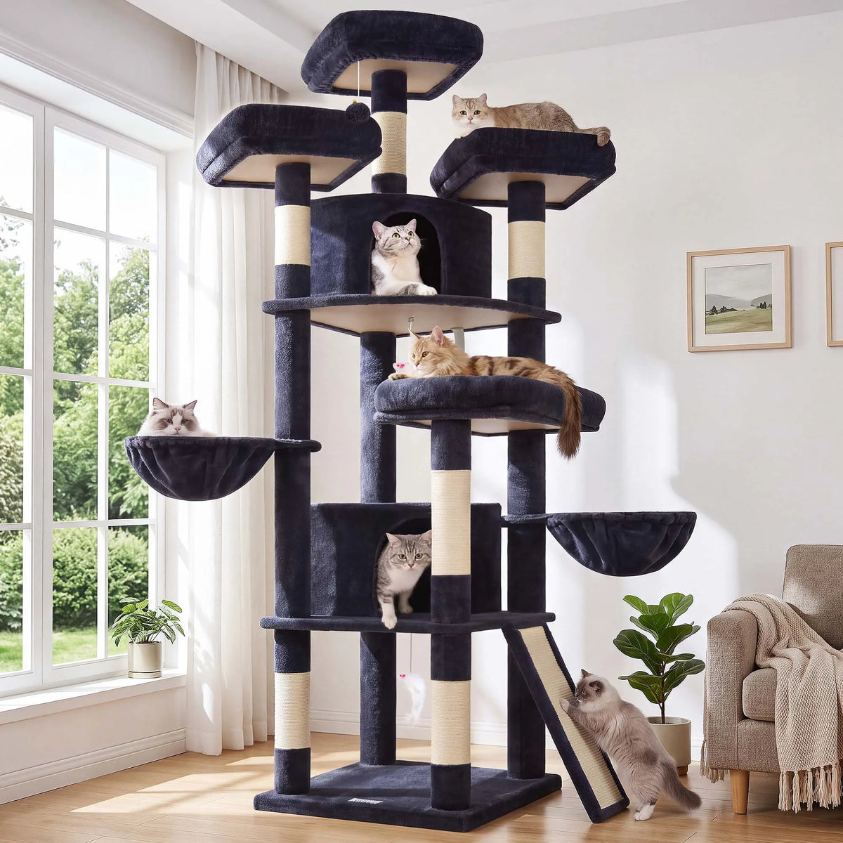 Globlazer  Large Cat Tree for Large Cats Multi-Level Big Cat Condo with Sisal Scratching Posts Hammocks