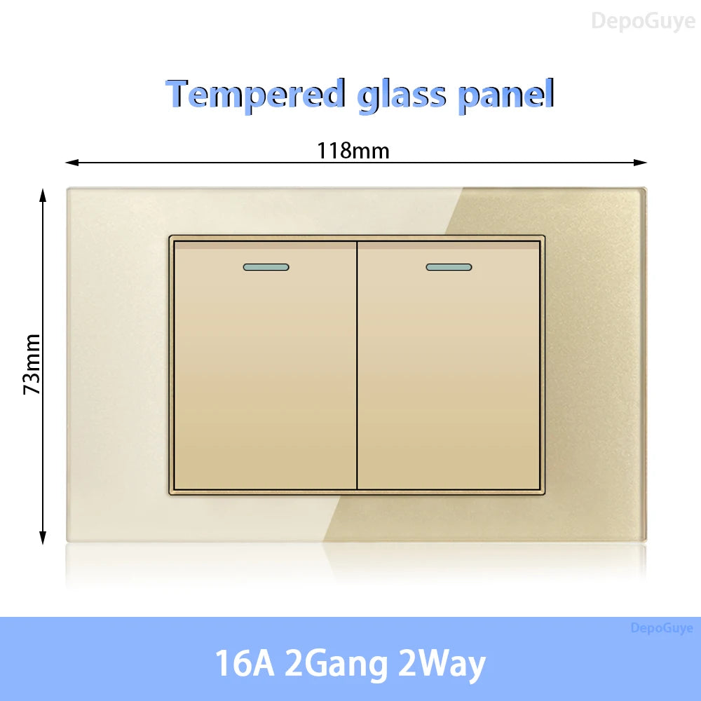 American Standard Dual Wall Usb Plug Socket, Household Mexico US Tempered Glass Light Switch Outlet Adapter Type-C Fast Charging