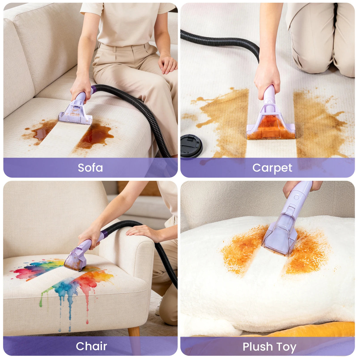 Portable Carpet Cleaner Machine Handheld Vacuum Wet Dry Powerful Suction for Sofa Curtain Car Seat Pet Hair