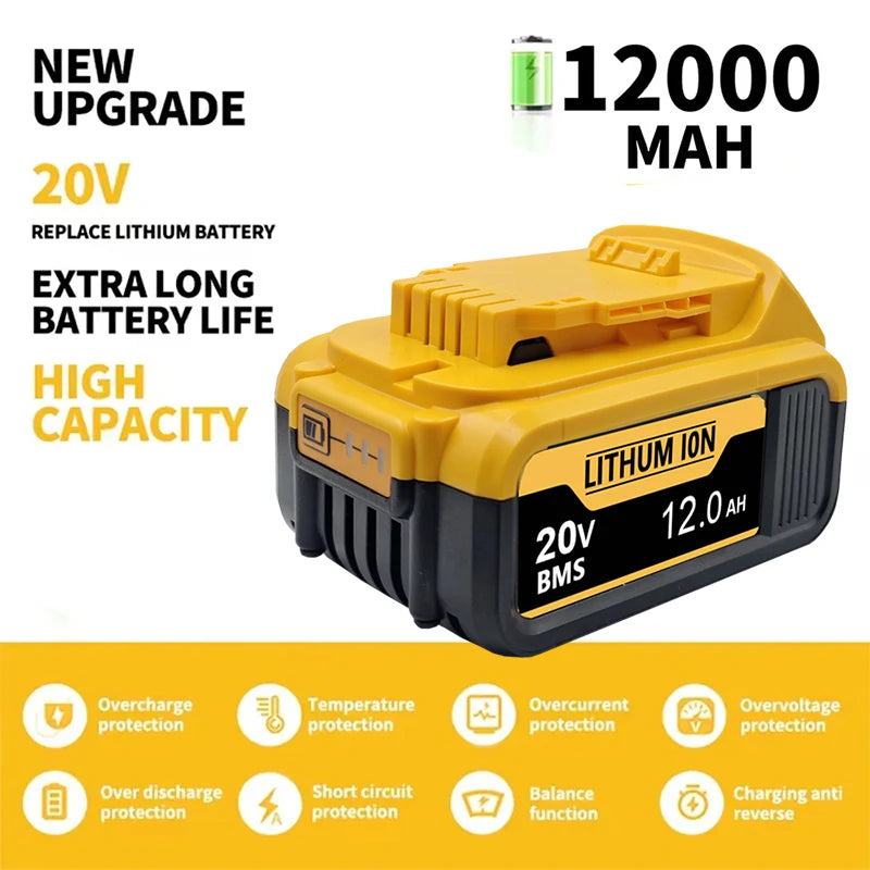 for Dewalt 20V Battery, 3AH 6AH 8AH 12AH Lithium Ion Battery, for Dewalt DCB200 DCB206 DCD805 Power Tool Replacement Battery