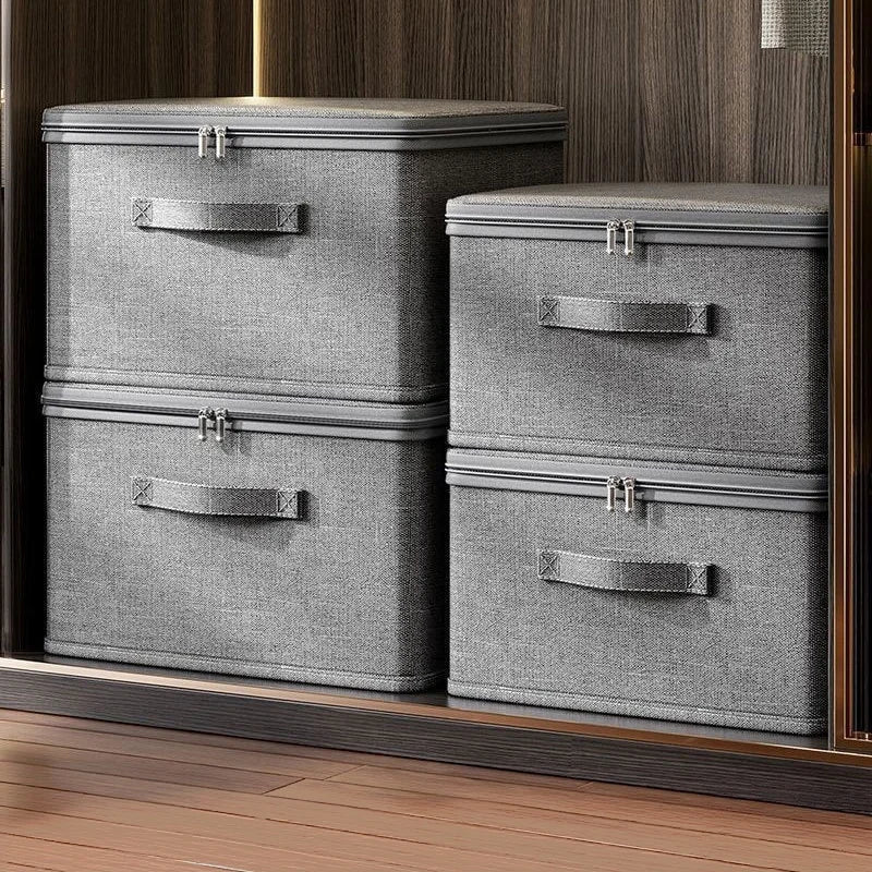 4Pcs Large Foldable Storage Boxes, Cationic Fabric Waterproof Organizer Bin with Zipper Handle for Wardrobe Bedroom Clothes Home