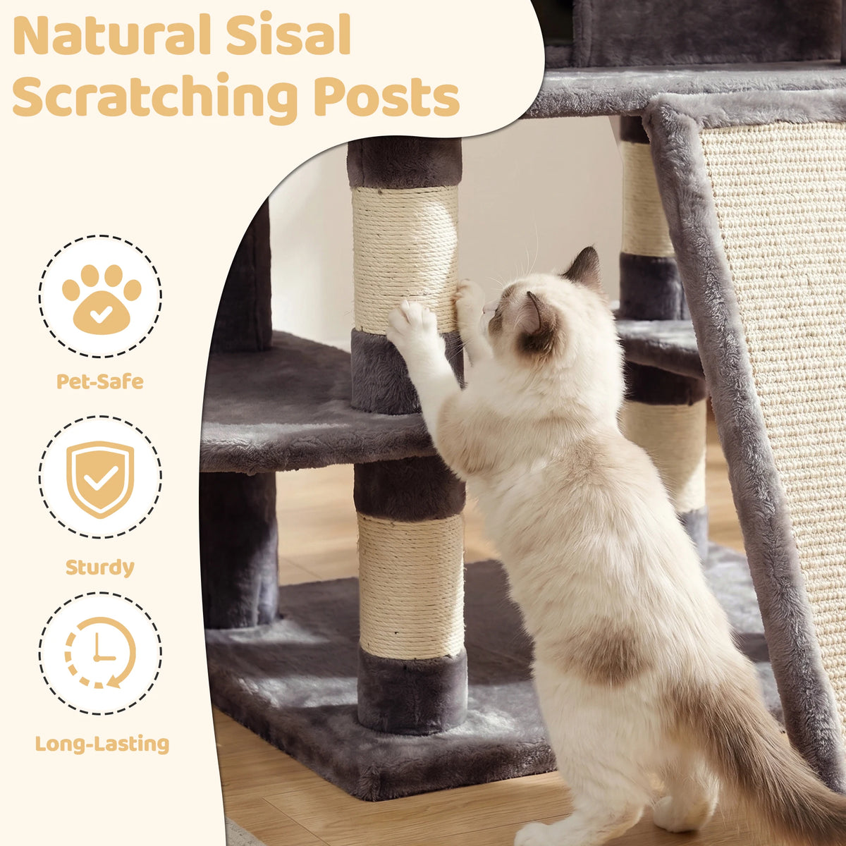 FOOWIN 173cm 68in Large Multi Level Cat Tree Tower Indoor Activity Center 2 Condos 3 Plush Perches Scratching Post Kitten Pet