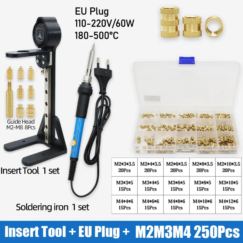 Heat Set Insertion Tool M2 M3 M4 M5 M6 M8 Brass Thread Insert Nut Soldering Iron Tip Copper Embedded Kit for Plastic 3d Printing