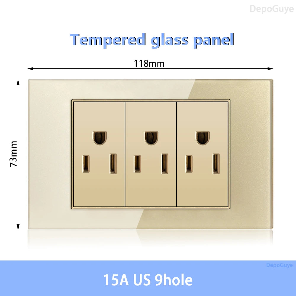 American Standard Dual Wall Usb Plug Socket, Household Mexico US Tempered Glass Light Switch Outlet Adapter Type-C Fast Charging