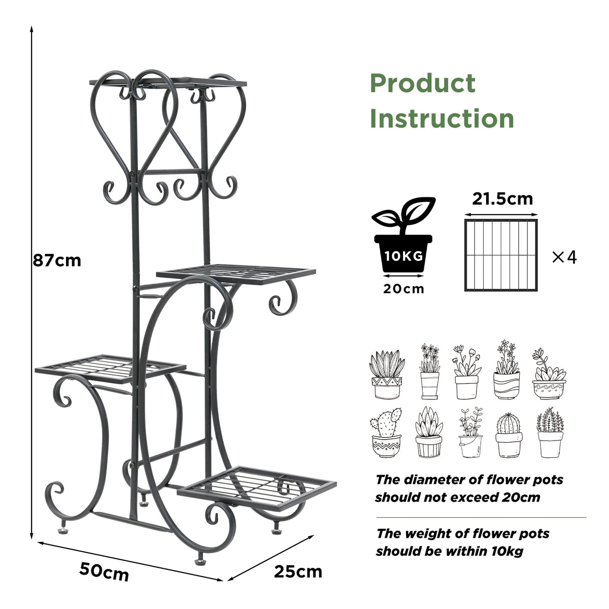 Various Styles Wood/Metal Plant Stand Flower Pots Display Holder Garden Shelf Shelving for Patio Balcony Living Room