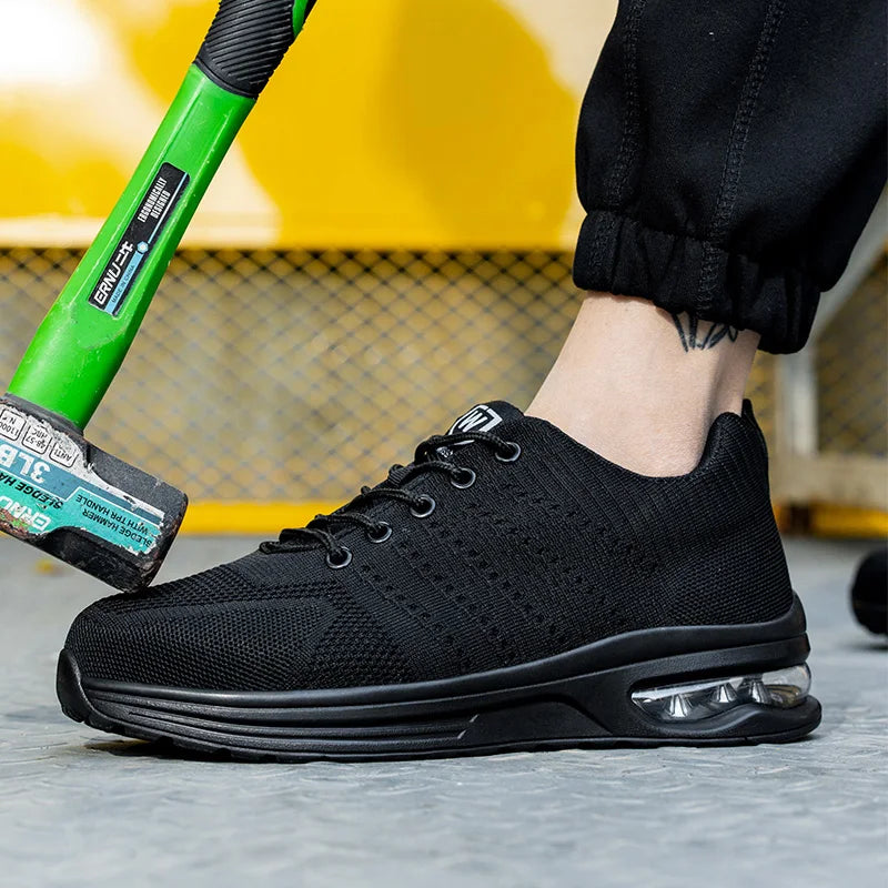 Men's Steel Toe Safety Sneakers Lightweight Puncture-Resistant Sole Anti-smash Industrial Protective Boots Breathable Sneakers