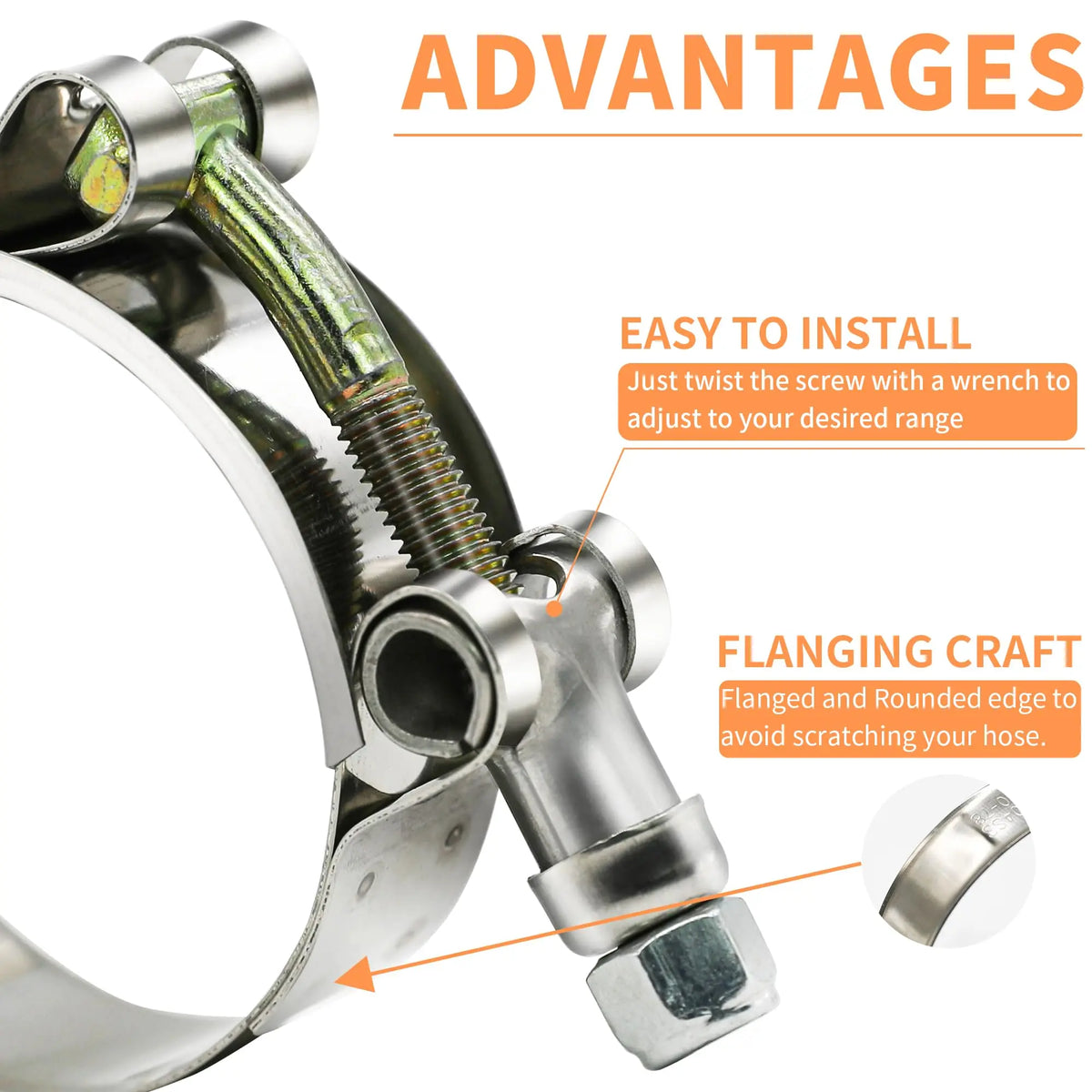 4pcs Exhaust Clamp T Bolt Hose Clamps 1.5"/44-52mm Repair Tool Welding Hardware Stainless Steel 304 Adjustable Metal Pipe Clip