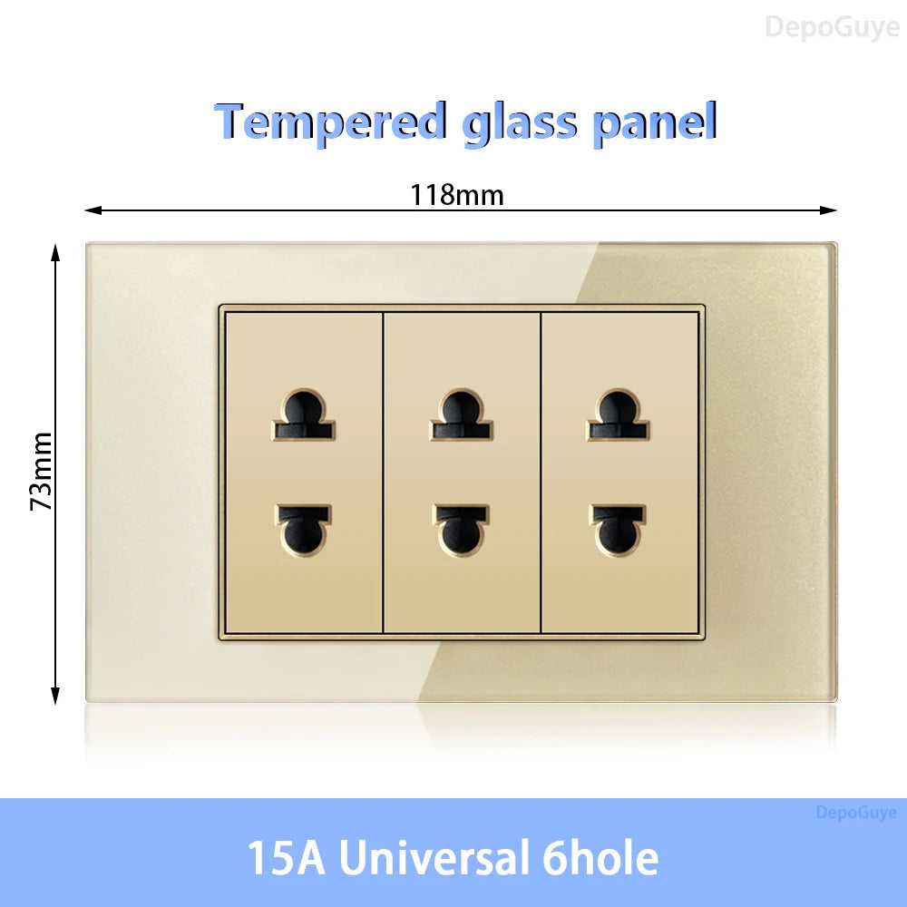 American Standard Dual Wall Usb Plug Socket, Household Mexico US Tempered Glass Light Switch Outlet Adapter Type-C Fast Charging