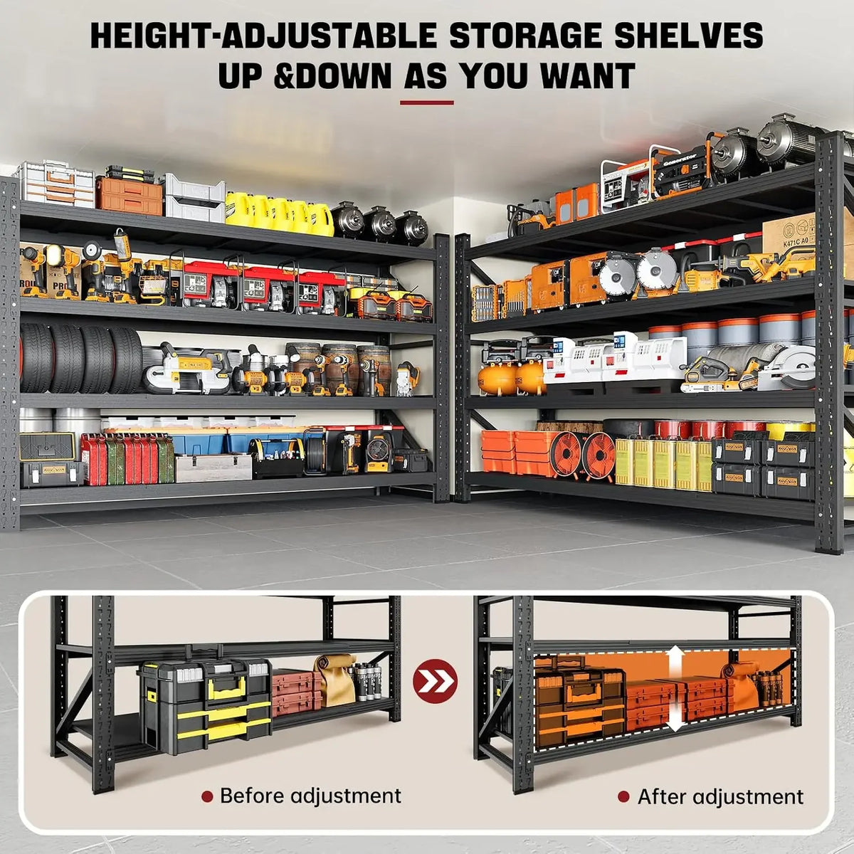 Hot-selling promotion activityHot-selling promotion activity5000LBS Storage Shelves,71" W Garage Shelving Heavy Duty Metal Adjus