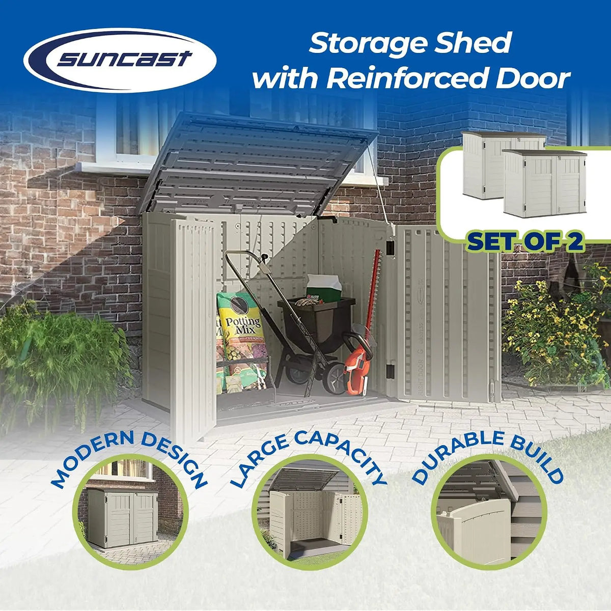 2 Pack 34 Cu Ft Capacity Horizontal Outdoor Storage Shed for Garbage Cans, Garden Accessories, Backyard, and Patio Use,, Custom