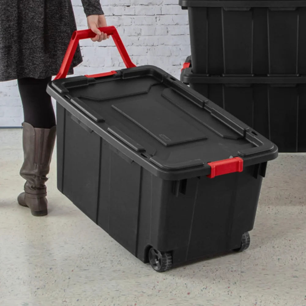 Heavy Duty 40 Gallon Wheeled Industrial Storage Tote, 4-Pack, Black Customized