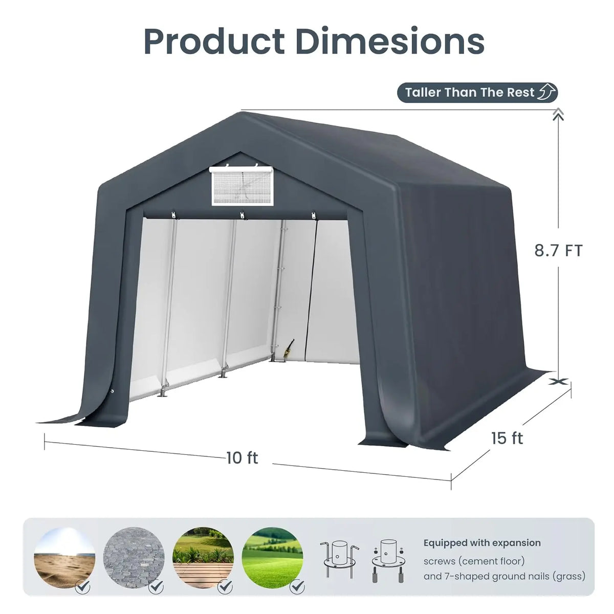 10X15ft Carport, Portable Carports Outdoor Storage Shelter Shed Garage Canopy with Roll up Zipper Doors & Vents, Custom