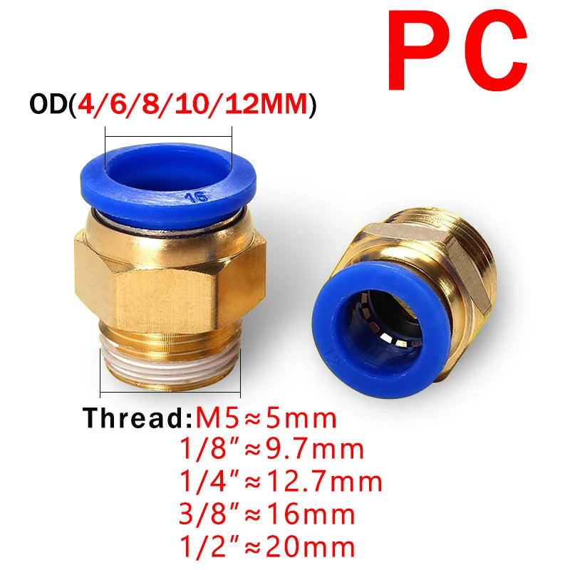 20/50PCS Pneumatic Air Connector Fitting PC/PCF/PL/PB/SL 4mm 6mm 8mm Thread 1/8 1/4 3/8 1/2 Hose Fittings Pipe Quick Connectors