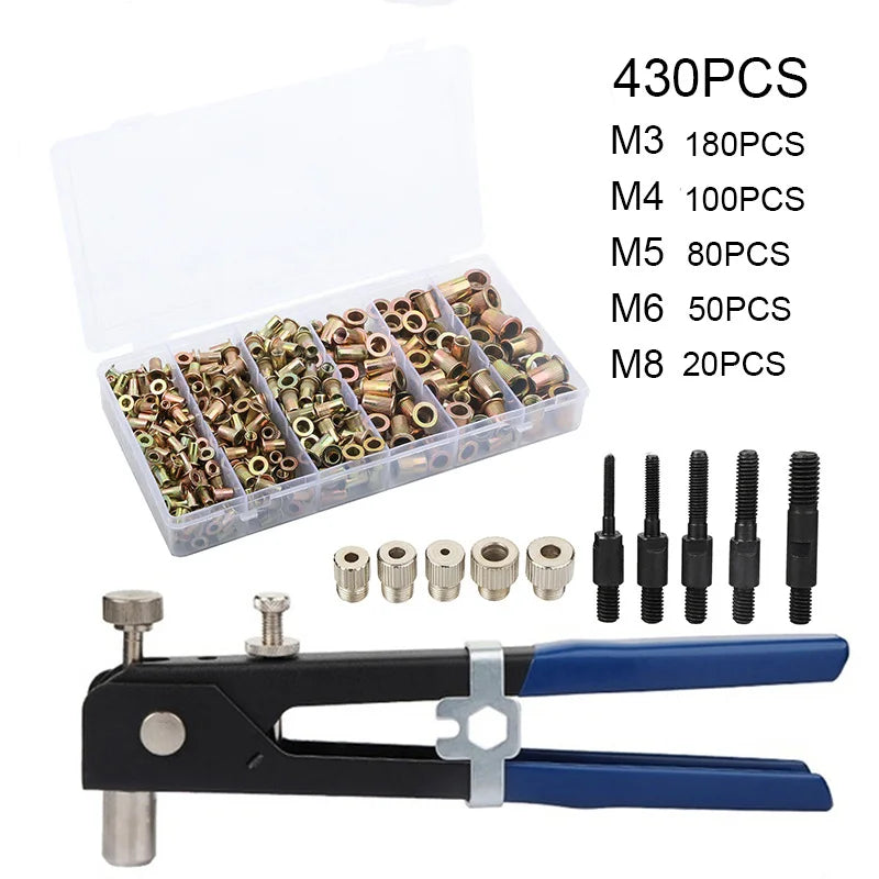 Rivet Nuts 150PCS Gun Mandrel Kit M3/M4/M5/M6/M8 or Nut Rivet Mandrels Repairtool Rivetgun Flatheadscrew Pop Nut Rivet Gun Set