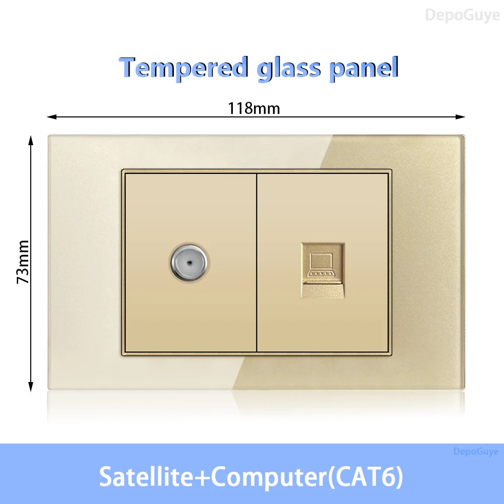 American Standard Dual Wall Usb Plug Socket, Household Mexico US Tempered Glass Light Switch Outlet Adapter Type-C Fast Charging