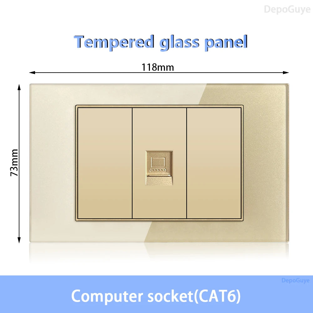 American Standard Dual Wall Usb Plug Socket, Household Mexico US Tempered Glass Light Switch Outlet Adapter Type-C Fast Charging