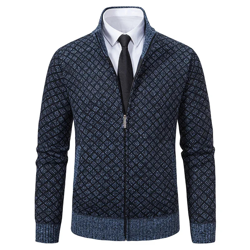 2026 Men's Casual High Collar Long Sleeve Knitted Top with Velvet Warmth for Autumn and Winter Fashion Multi Functional Jacket