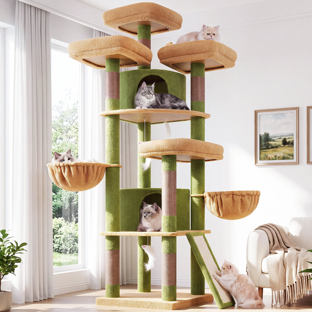 Globlazer  Large Cat Tree for Large Cats Multi-Level Big Cat Condo with Sisal Scratching Posts Hammocks