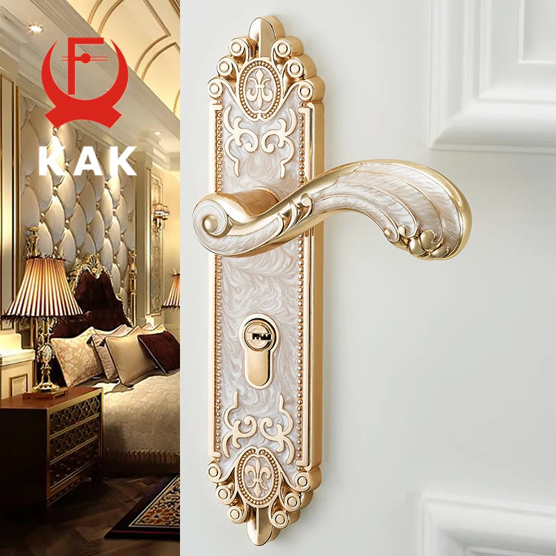 European Style Mute Room Door Lock Handle Fashion Interior Door Knobs Lock Luxurious Anti-Theft Gate Lock Furniture Hardware