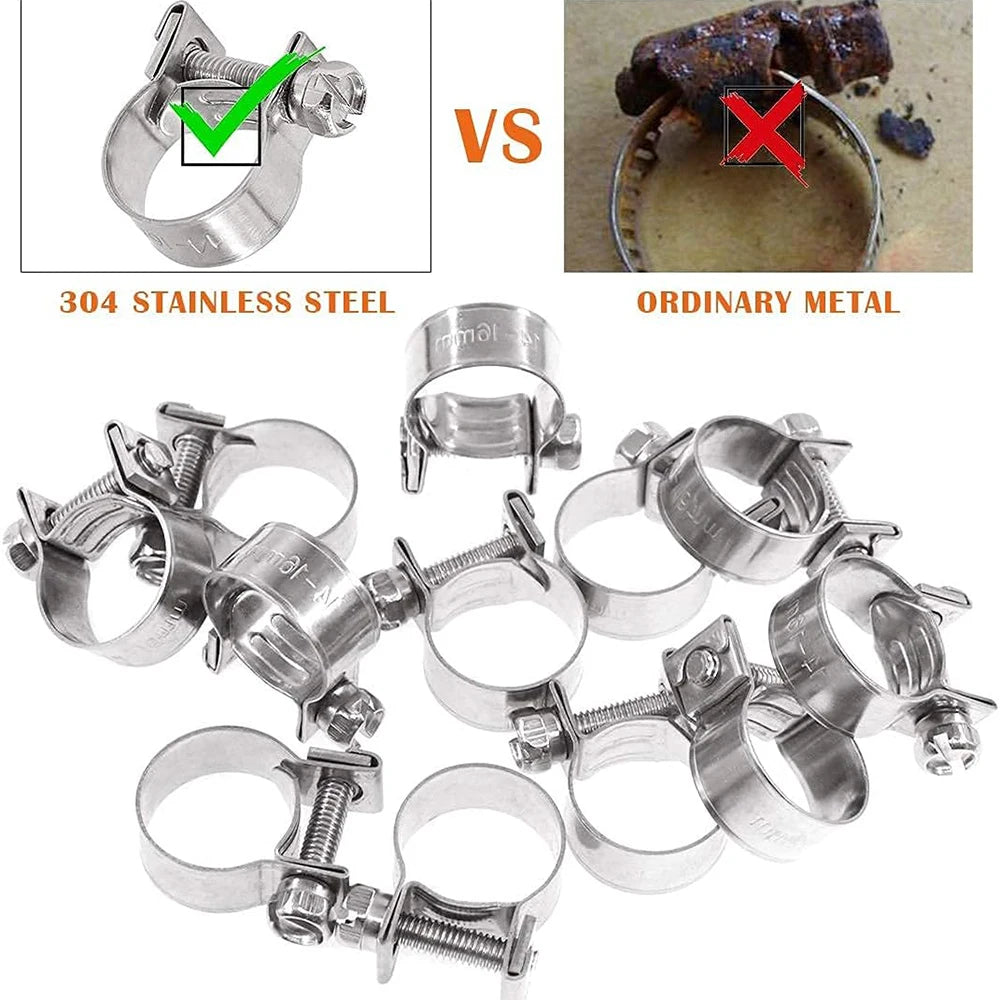 10 Pieces of All 304 Stainless Steel Mini Fuel Line Hose Clip Diesel Gold Clip 6mm-20mm Optional Size (13-15mm)
