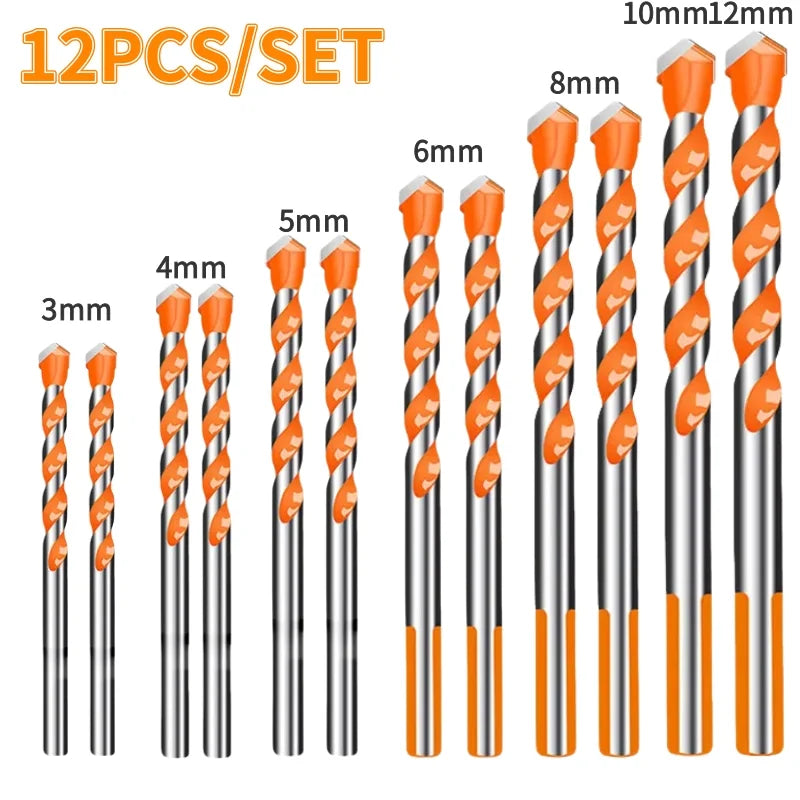 Tungsten Carbide Masonry Drill Bit Set for Metal Steel Porcelain Ceramic Tile Concrete Brick Wood 3-12mm Drilling Tools
