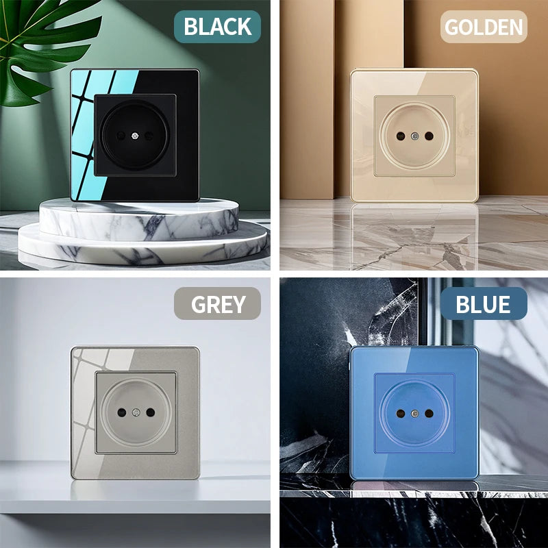 86X86MM Tempered Glass Wall Switch Socket EU FR UK Standard USB Charging Port 10A/13A 250V 1/2/3/4 Gang Crystal Panel
