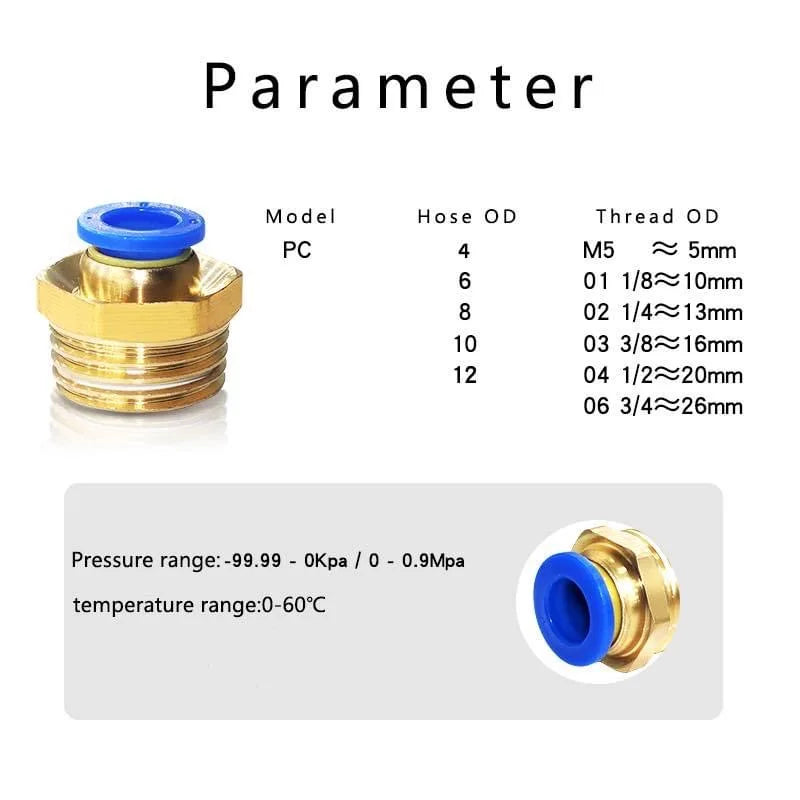 10/50PCS PC Pneumatic Quick Connector 4-12mm Push In Fitting for 1/8" 1/4" 3/8" 1/2" BSPT Thread Air Hose & Tube,Industrial Use