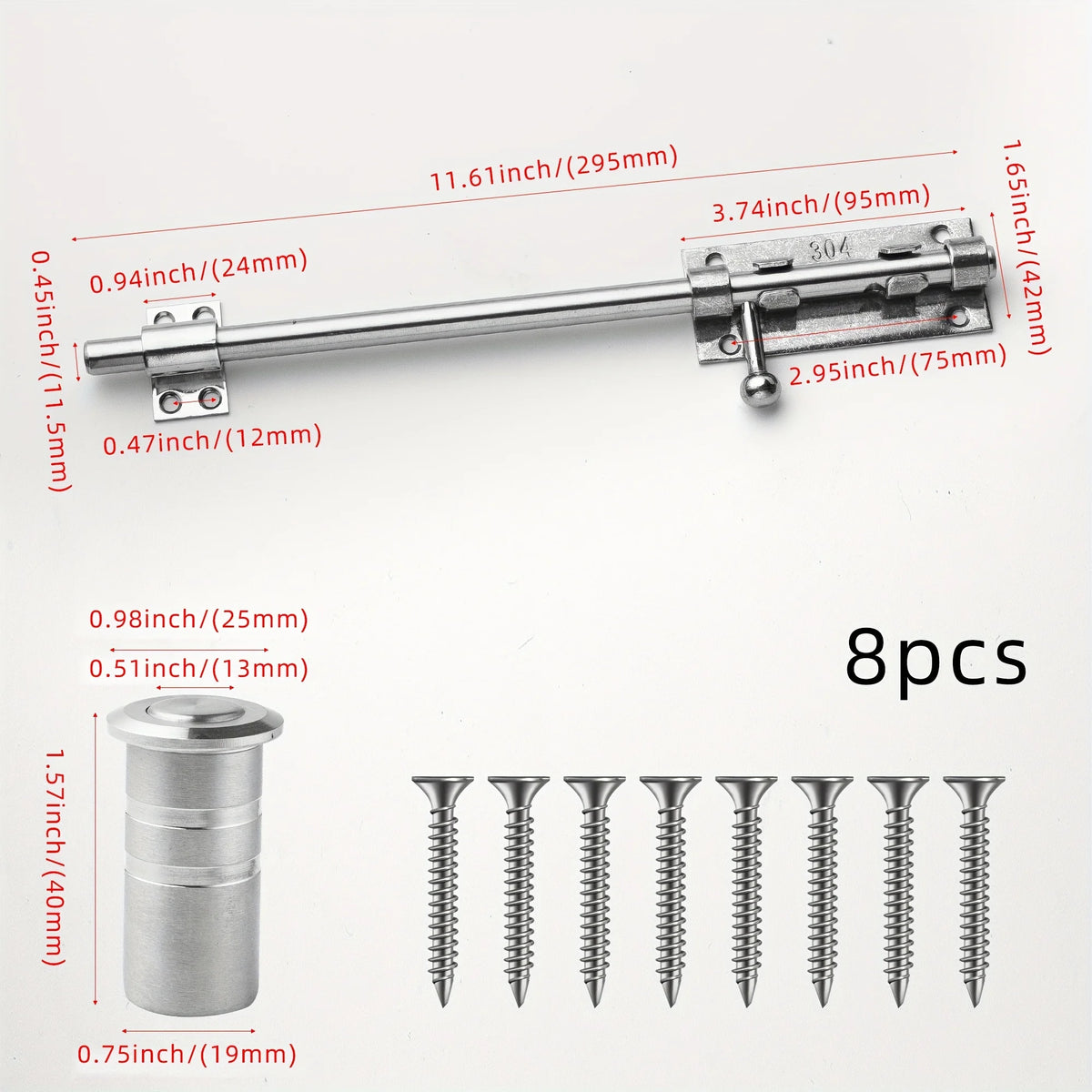 Sliding Bolt Latch Hardware：Cylindrical Bolt Latch，Heavy Solid 304 Stainless Steel，Black Surface，Applicable  Outdoor Latches