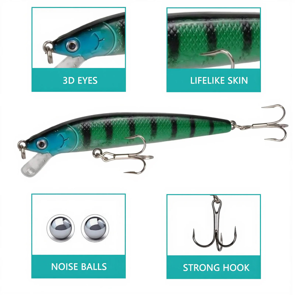 10Pcs/Bag Fishing Lure Kit Soft Bait 10cm/9g Lifelike Minnow Bait With Ringing Beads Floating Plastic Bait Lure Bait Crankbaits with Hooks