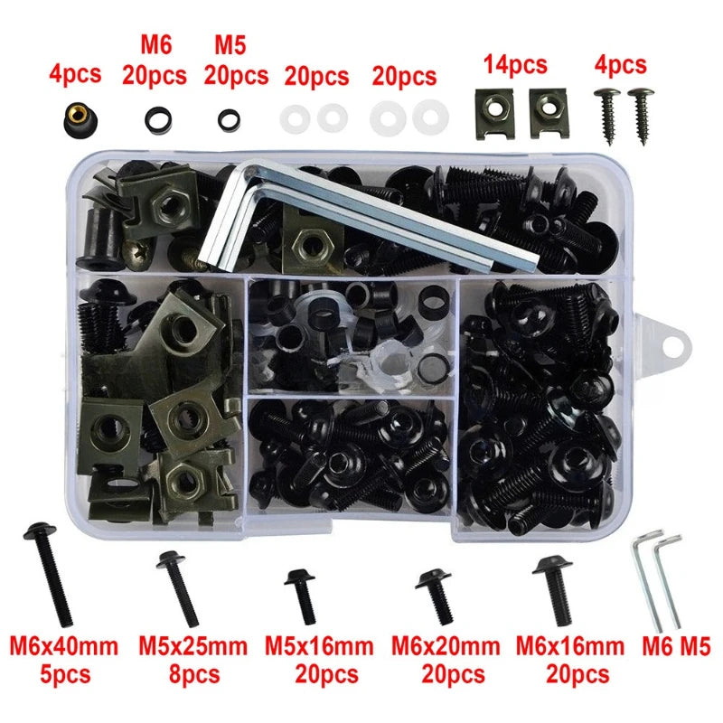 177pcs Aluminum Windscreen Screws Colorful Fasteners Screws Set Motorcycle Fairing Bolt Kit Motorcycle Modified Parts