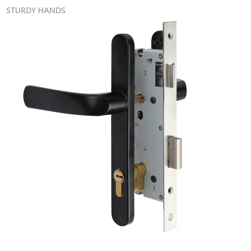 1 Set of Iron Bridge Cutoff Aluminum Flat Door Lock Modern and Simple Flat Open Double-sided Handle Lock Hardware Lock Bedroom
