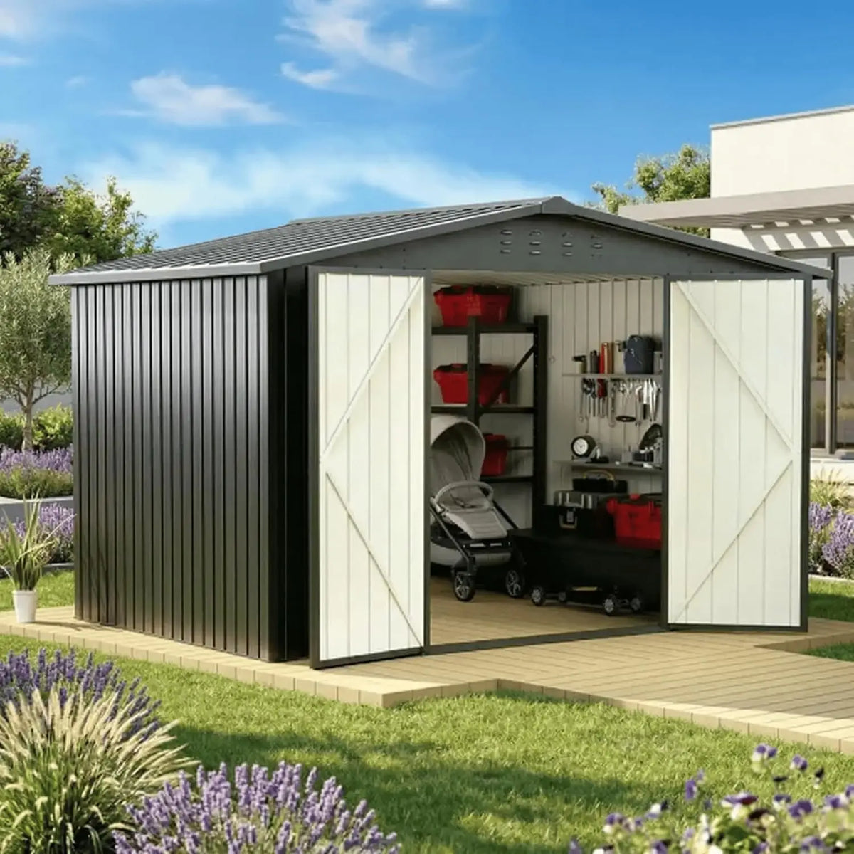 8 X 8 FT Metal Outdoor Storage Shed, Waterproof Garden Utility Shed with Lockable Door, All-Weather Storage Shelter for, Custom