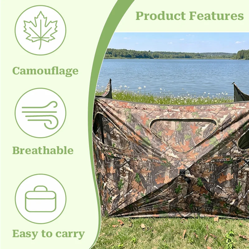 Portable 3 Panel Hunting Blind See Through Camouflage Tent Lightweight Fold for Deer Hunting Bird Watching