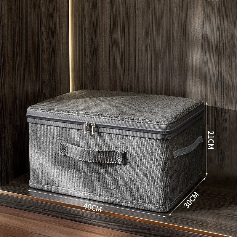 4Pcs Large Foldable Storage Boxes, Cationic Fabric Waterproof Organizer Bin with Zipper Handle for Wardrobe Bedroom Clothes Home