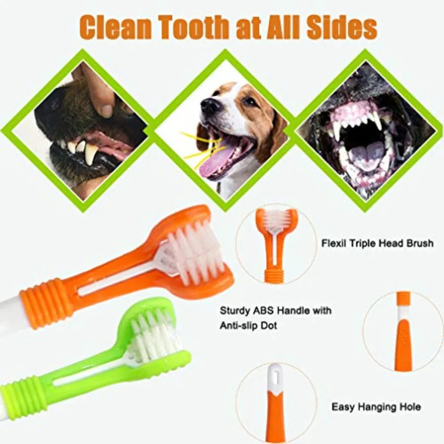 10 Pack Pet Dog Toothbrush, 2 Triple Head Pet Toothbrushes 3 Double Head Tooth Brush 5 Pack Finger Rubber Toothbrushes, Multi-A
