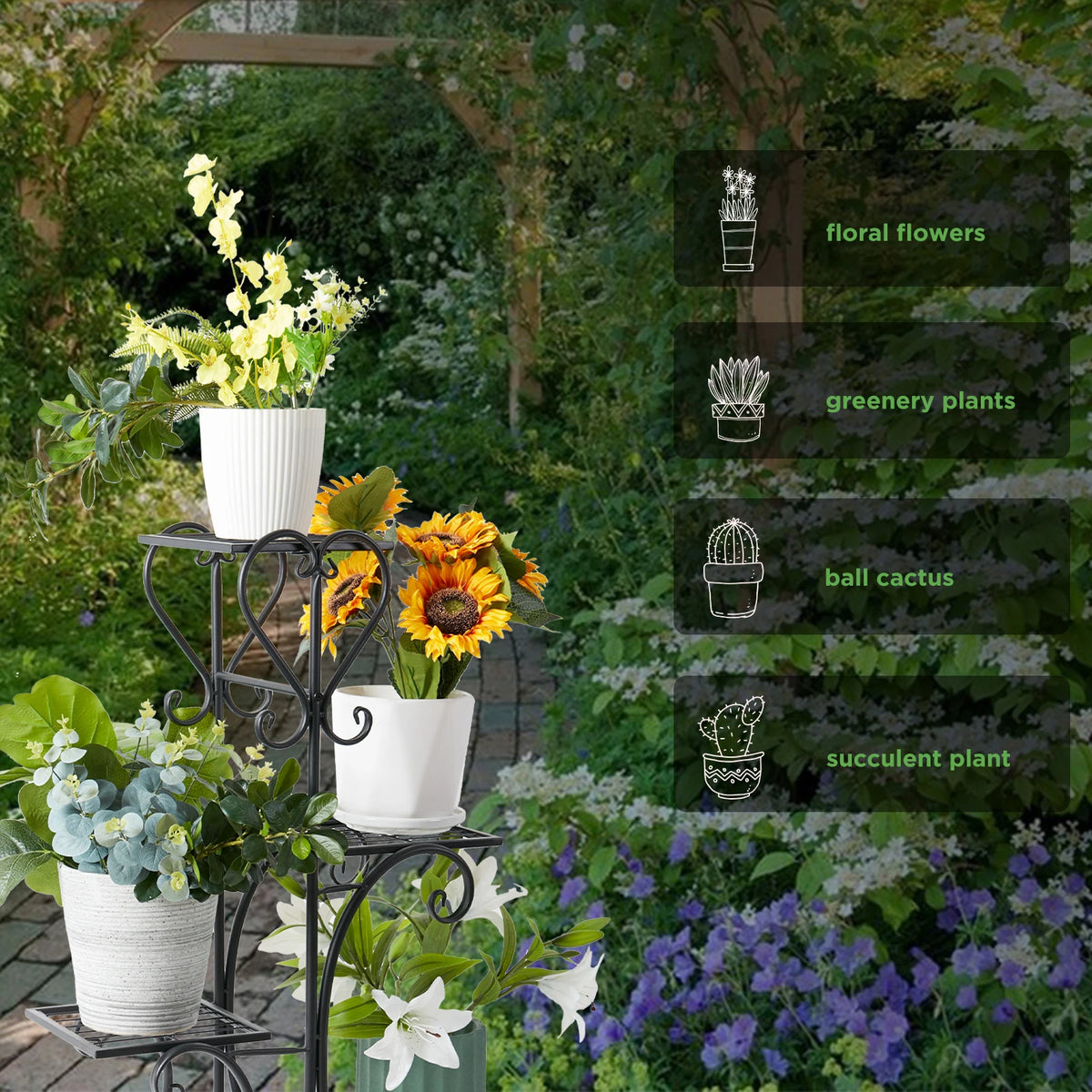 Various Styles Wood/Metal Plant Stand Flower Pots Display Holder Garden Shelf Shelving for Patio Balcony Living Room