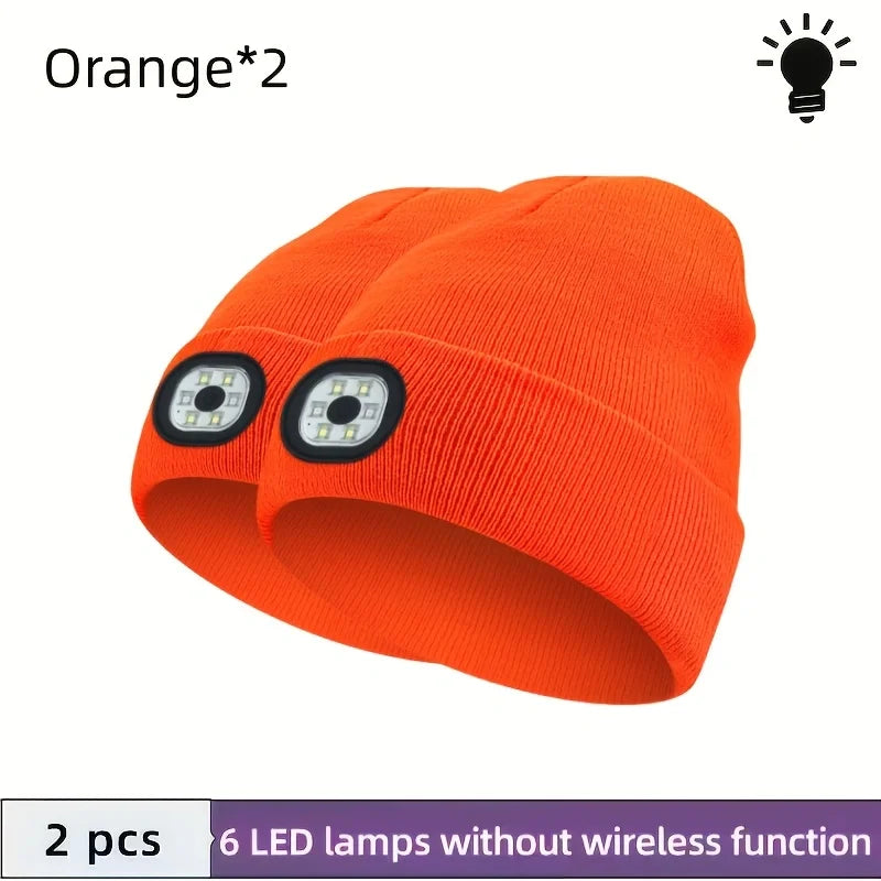 Unisex LED-Lit Knit Beanie USB-Rechargeable 4-Light LED Headlamp Winter Cap with Flashlight Function for Nighttime Activities like Walking Running Cycling Hiking Camping