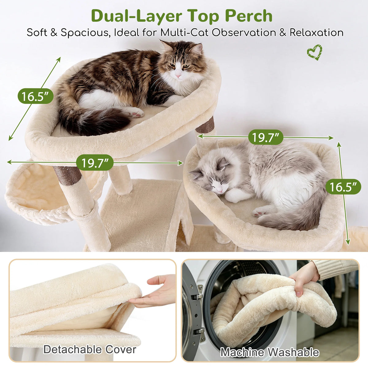 Globlazer 59" Multi-Level Cat Tower for 2-3 Cats, Large Cat Tree with 2 Condos, 3 Hammocks & Sisal Scratching Posts, Sturdy Indoor Cat Condo