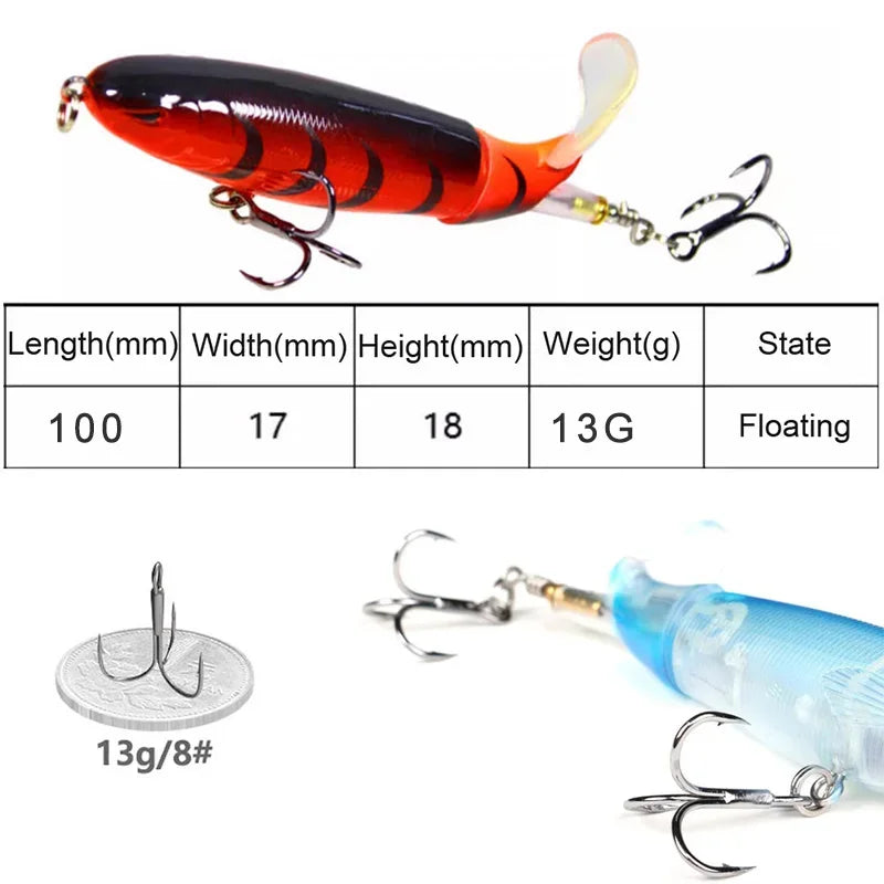 6PCS Fishing Lure 10CM/13G Propeller Water Surface Tractor Far Casting Hard Baits for Bass Black Fish Fishing Lure Tackle