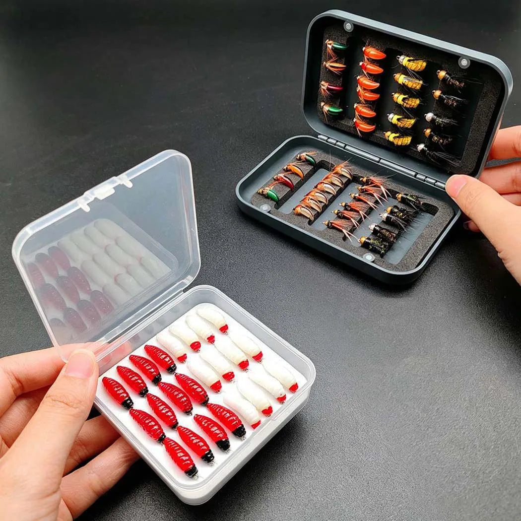 Fly Fishing Flies Kit, 2Boxes Bundle(Total 64Pcs Flies) Dry and Wet Flies, Nymphs, for Trout Bass Salmon with Flies Box