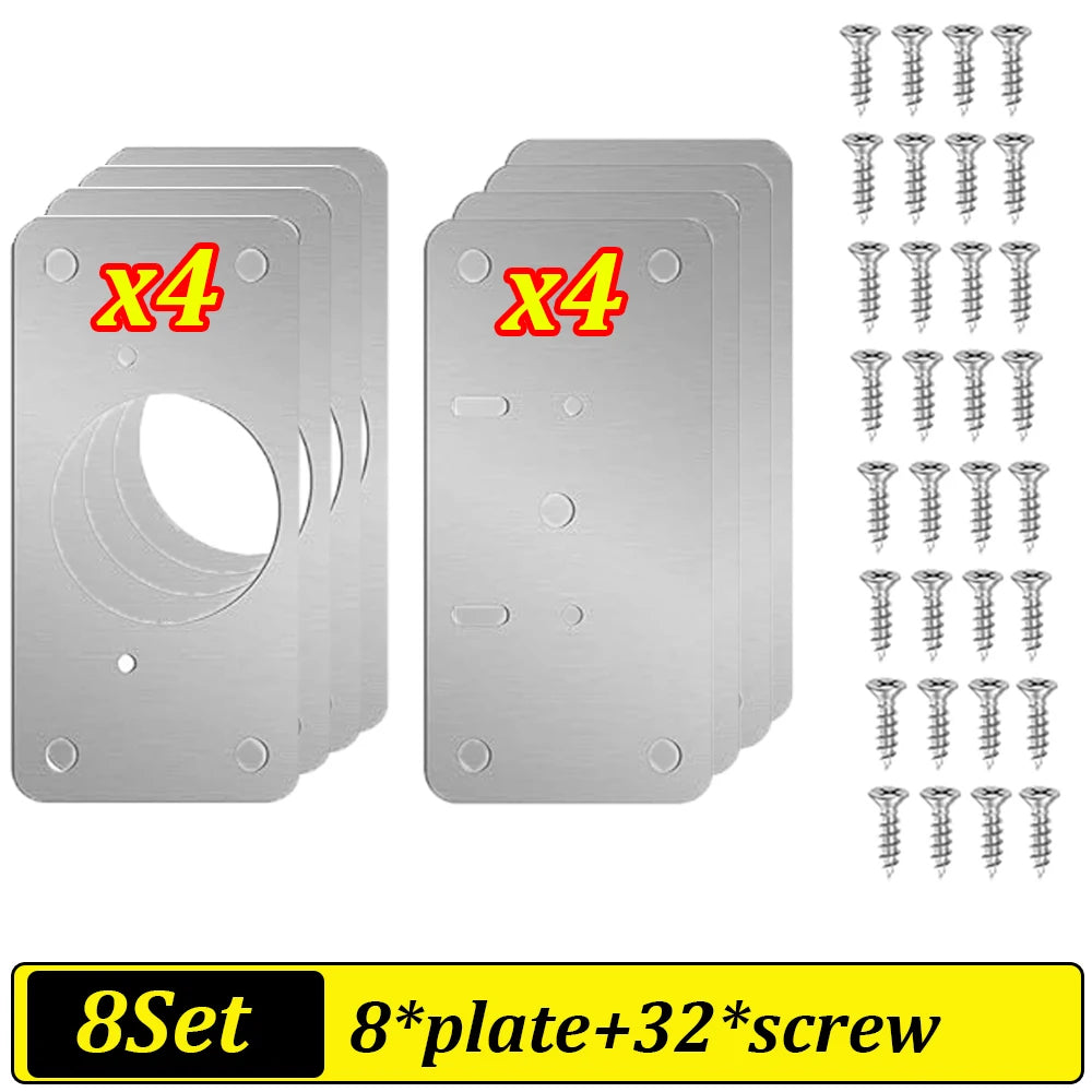 2-100Set Cabinet Hinge Repair Plate Kit Stainless Steel Door Hinge Mounting Plate Cabinet Door Hinges Repair Mount Tool
