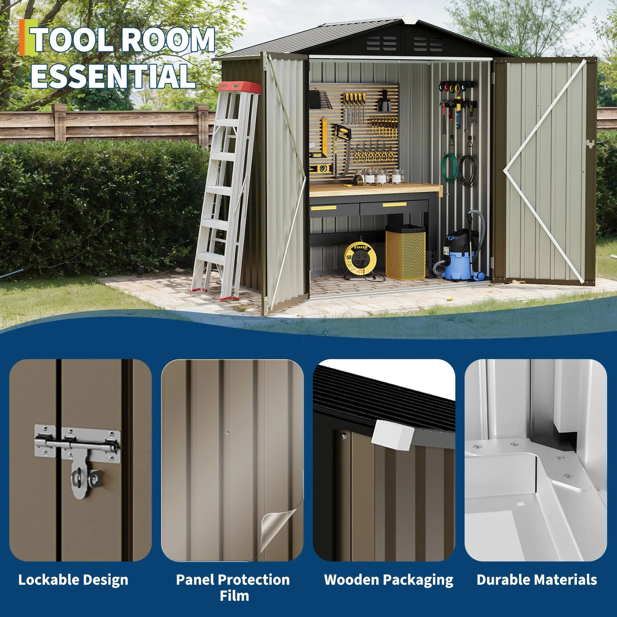 6x4FT Outdoor Metal Storage Shed, 130 Cu Ft Galvanized Steel Garden Tool Shed With Sloped Roof, Lockable Door, Window And Vent