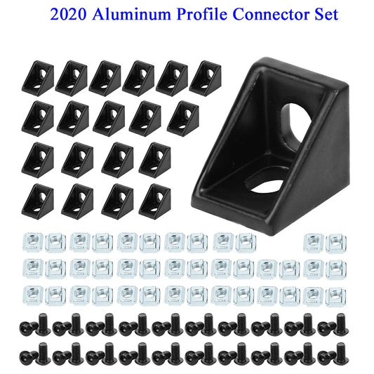 100PCS 2020 Aluminum Profile Connector Set: 20pcs Corner Bracket + 40pcs 20 Series M5 T-slot Nuts + 40pcs M5x8mm Hex Socket Cap