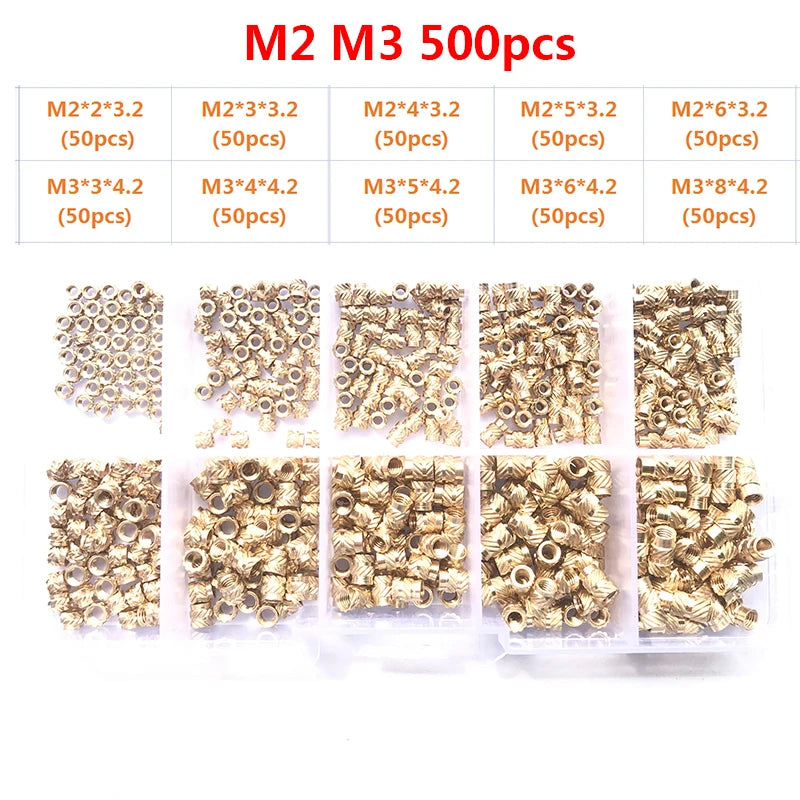 Insert Nut Set M2 M2.5 M3 M4 M5 M6 Brass Hot Melt Knurled Nut Thread Heat Molding Double Twill Injection Embedment Copper Nut 3D