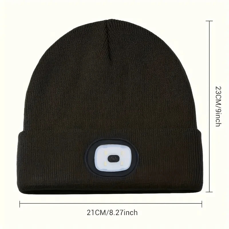 Unisex LED-Lit Knit Beanie USB-Rechargeable 4-Light LED Headlamp Winter Cap with Flashlight Function for Nighttime Activities like Walking Running Cycling Hiking Camping