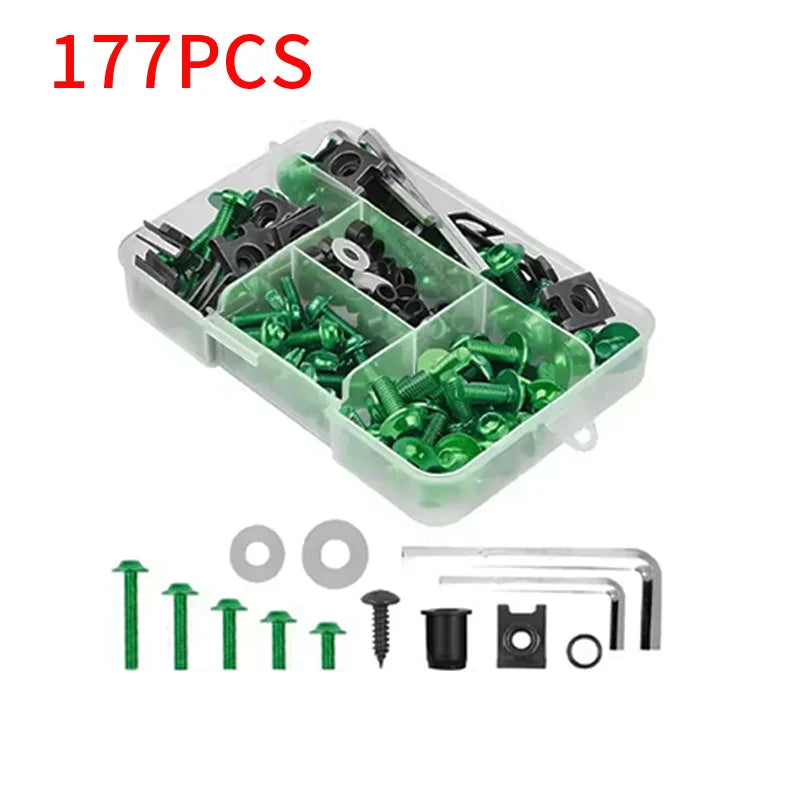 177pcs Aluminum Windscreen Screws Colorful Fasteners Screws Set Motorcycle Fairing Bolt Kit Motorcycle Modified Parts