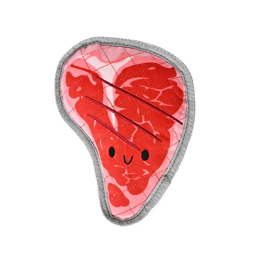 Multicolor Tough Steak Plush Dog Toy with Squeaker and Crinkle Paper, Chew Level 3