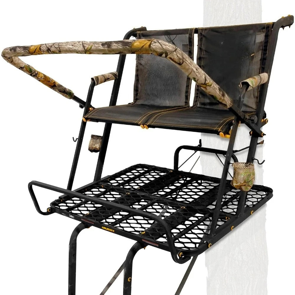 2-Person Ladder Tree Stand 17' Tall for Deer Hunting, Black with Safety Harness